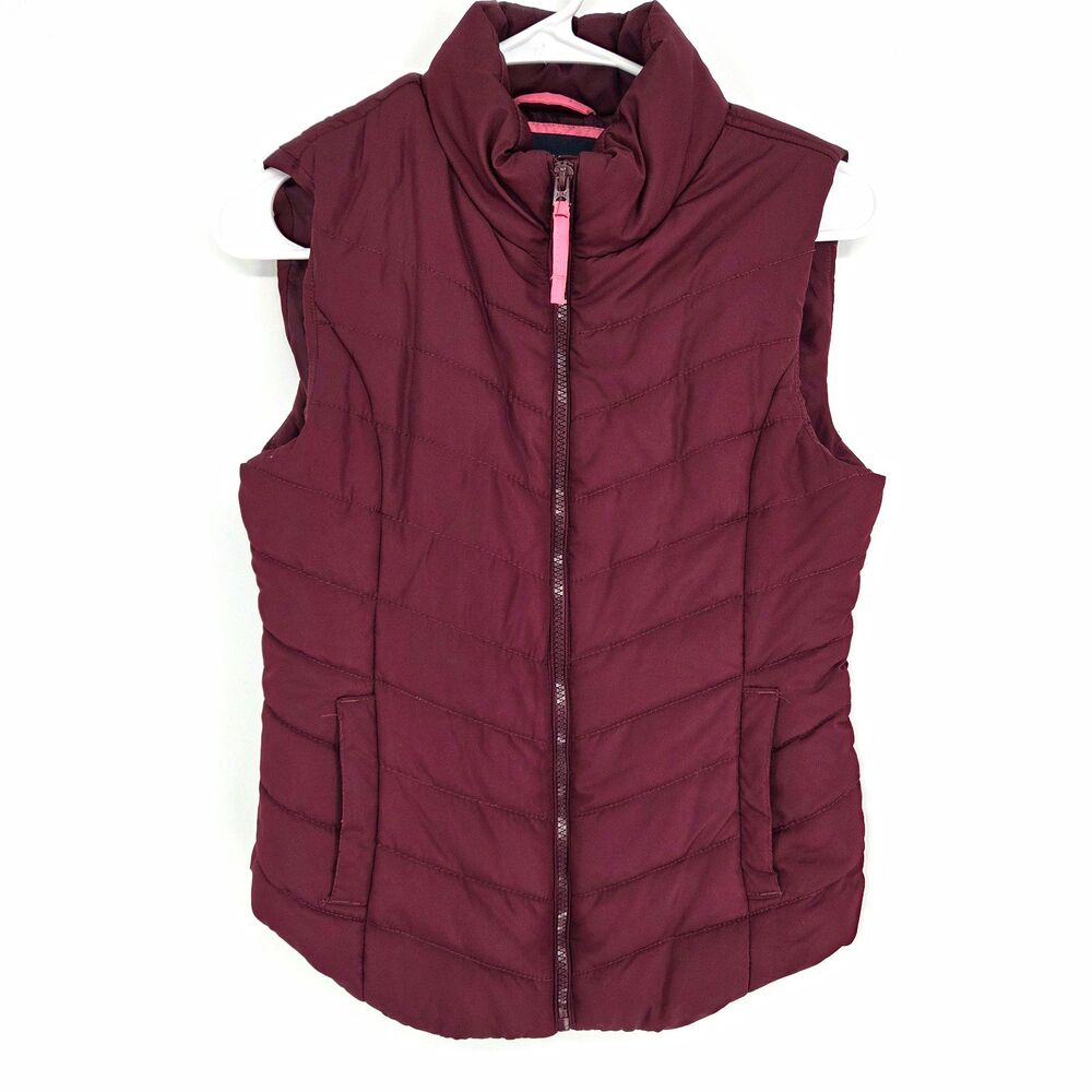 AƩropostale Womens Maroon Quilted Puffer Vest Full Zip Pockets Small Autumn